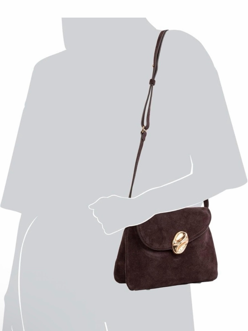 Suede Crossbody Bag with Gold Magnetic closure - Brown
